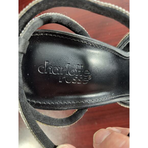 Charlotte Russe Rhinestone Bow Stiletto Heels Women's Size 9 Black Ankle Strap - Picture 2 of 13